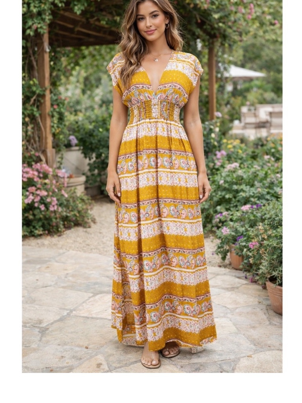 NATURAL LIFE Mustard Paisley Stripe Maxi Dress